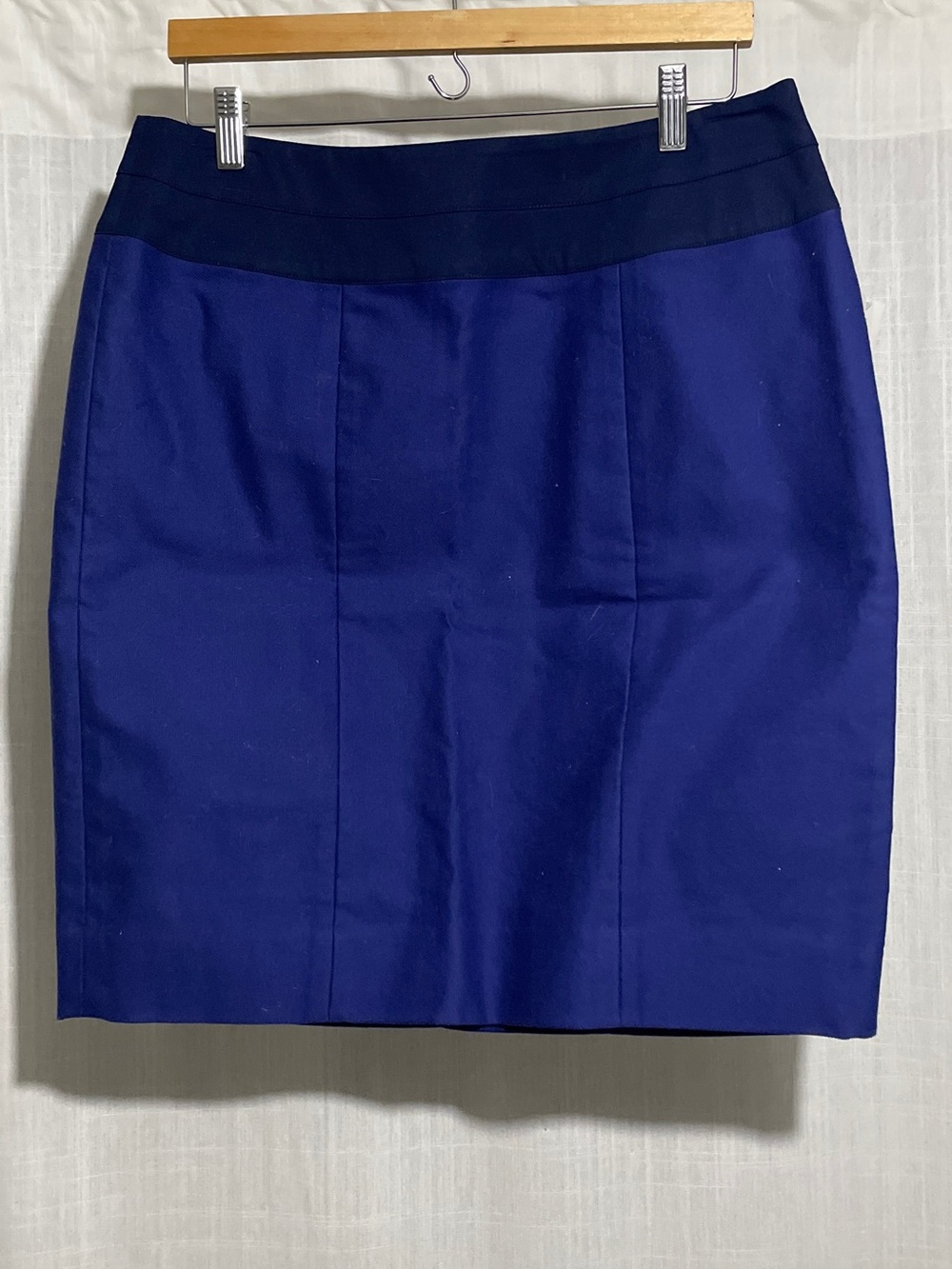 NWT Cabi, two-tone blue canvas skirt, 12